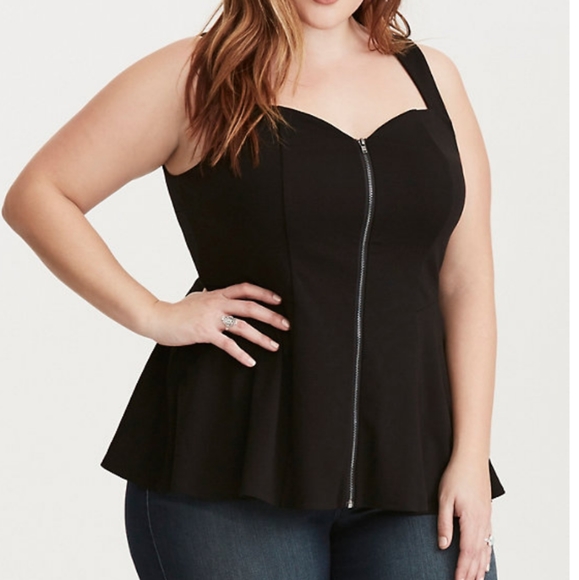 torrid Tops - Torrid Black Peplum Zip Lace Inset Top